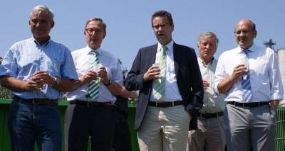 CDU-Landesvorsitzender Thomas Strobl MdB, OB Himmelsbach, Vorsitzender der CDU-Landtagsfraktion Peter Hauk und Alexander Throm MdL besichtigen am 24. Juli 2012 das BUGA-Gelnde